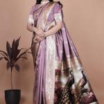 Lavender Banarasi Silk Saree with Majestic Peacock Motif Pallu