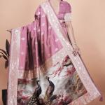Rosewood Pink Banarasi Silk Saree with Artistic Peacock Pallu