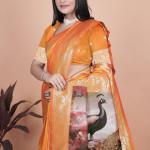 Radiant Orange Silk Saree with Peacock Pallu