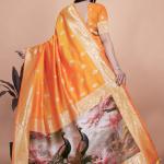 Radiant Orange Silk Saree with Peacock Pallu