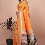 Radiant Orange Silk Saree with Peacock Pallu