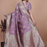 💜Lavender Banarasi Silk Saree with Gold Zari Butti and Majestic Pallu 💜✨