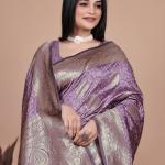 💜Lavender Banarasi Silk Saree with Gold Zari Butti and Majestic Pallu 💜✨