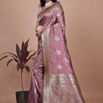❤️Dusty Rose Banarasi Silk Saree with Gold Zari Butti and Regal Pallu ❤️