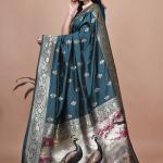 Teal Banarasi Silk Saree with Majestic Peacock Pallu