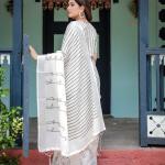 Elegant White Linen Cotton Saree with Black Striped & Arrow Motif