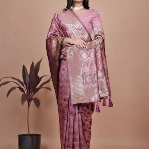 Mauve Pink Banarasi Silk Saree