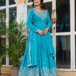 Bright Turquoise Blue Traditional Anarkali Suit
