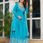 Bright Turquoise Blue Traditional Anarkali Suit