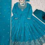 Bright Turquoise Blue Traditional Anarkali Suit