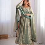 Sage Green with golden undertones Ethnic Anarkali Suit Set