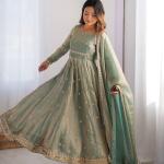 Sage Green with golden undertones Ethnic Anarkali Suit Set