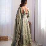 Sage Green with golden undertones Ethnic Anarkali Suit Set