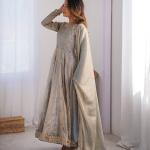 Steel Grey with subtle golden sheen Ethnic Anarkali Suit Set