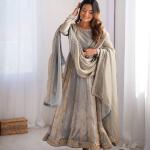 Steel Grey with subtle golden sheen Ethnic Anarkali Suit Set