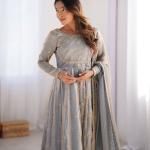 Steel Grey with subtle golden sheen Ethnic Anarkali Suit Set