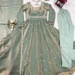 Sage Green with golden undertones Ethnic Anarkali Suit Set