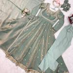 Sage Green with golden undertones Ethnic Anarkali Suit Set