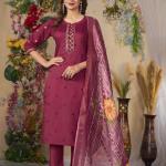 Wine Elegant Straight Kurti Pant Dupatta Set