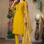 Mustard yellow Elegant Straight Kurti Pant Dupatta Set