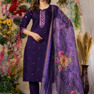 Purple Elegant Straight Kurti Pant Dupatta Set