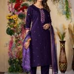 Purple Elegant Straight Kurti Pant Dupatta Set
