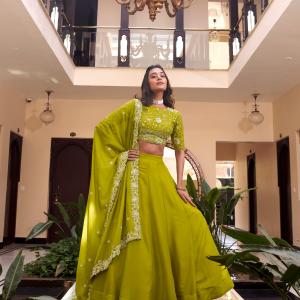 Parrot Pink Color Pearl Coding And Sequins Embroidery Work Star Georgette Lehenga Choli