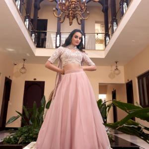 Pastel Pink Color Pearl Coding And Sequins Embroidery Work Weone Silk Lehenga Choli