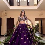 Purple Color Pearl Coding And Sequins Embroidery Work Vichitra Silk Lehenga Choli