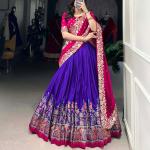 Printed Tussar Silk Sequins and Thread Embroidery Work choli