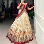 Printed Tussar Silk Sequins and Thread Embroidery Work choli