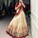 Printed Tussar Silk Sequins and Thread Embroidery Work choli