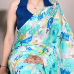 blue Dull Satin Floral Printed saree