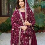 red pure Vichitra silk dress