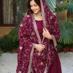 red pure Vichitra silk dress