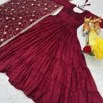 red pure Vichitra silk dress