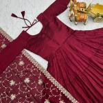 red pure Vichitra silk dress