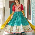see green mono silk lehngha choli
