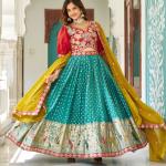 see green mono silk lehngha choli