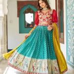 see green mono silk lehngha choli