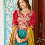 see green mono silk lehngha choli