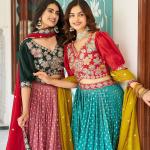 see green mono silk lehngha choli
