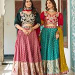 see green mono silk lehngha choli
