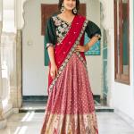 pink mono silk lehngha choli