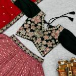 pink mono silk lehngha choli