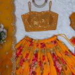 Mustard Yellow Floral Printed Lehenga Set