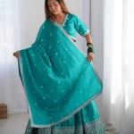 Teal Blue Mirror Work Cotton Lehenga Set