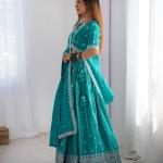 Teal Blue Mirror Work Cotton Lehenga Set