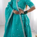 Teal Blue Mirror Work Cotton Lehenga Set