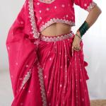 Rani Pink Mirror Work Cotton Lehenga Set